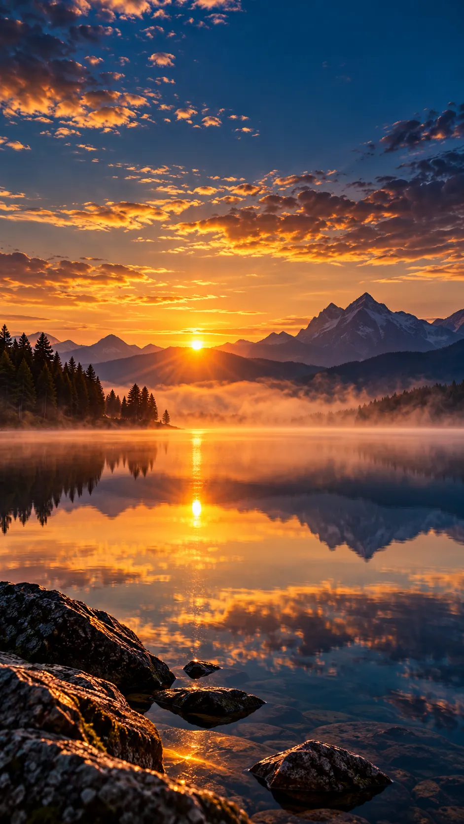 Alba dorata su un lago di montagna