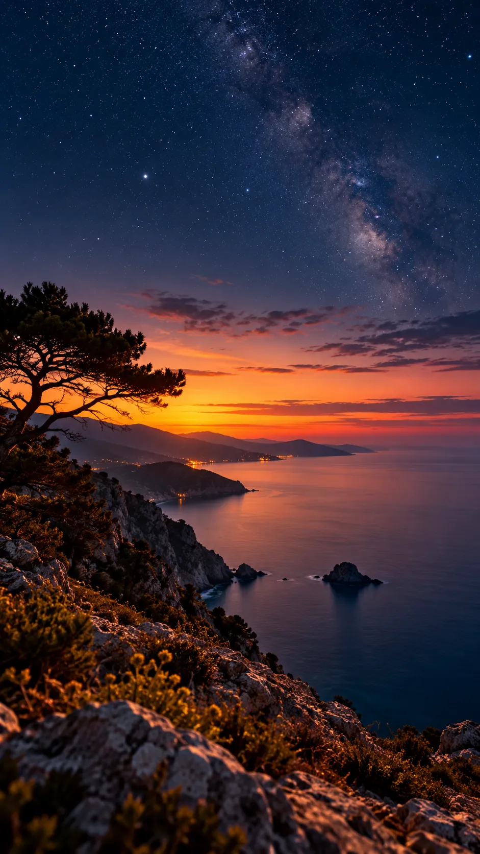 Baia costiera sotto la Via Lattea