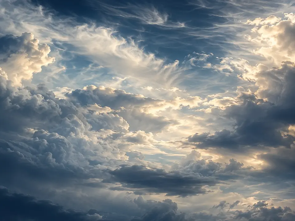 Strati di nuvole perlacee in movimento nel cielo aperto